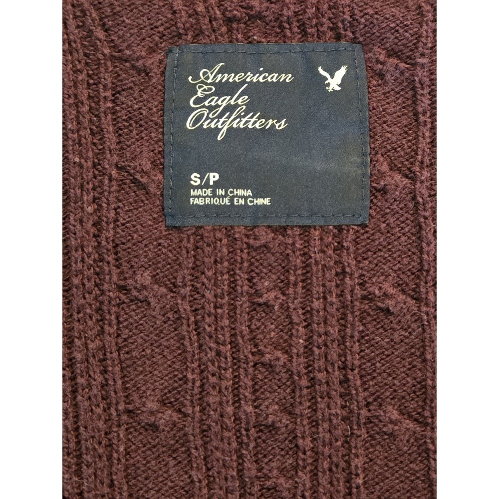 American Eagle Outfitters Burgundy Cable Knit V-Neck Pullover Sweater Womens S - Picture 5 of 7